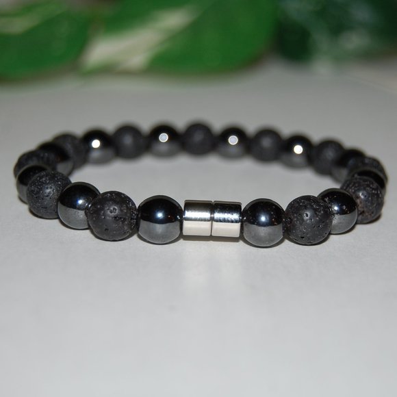 Magnetic Bracelet,Lava Bracelet,Lava and Hematite Bracelet,Lava and Magn… - Picture 4 of 4